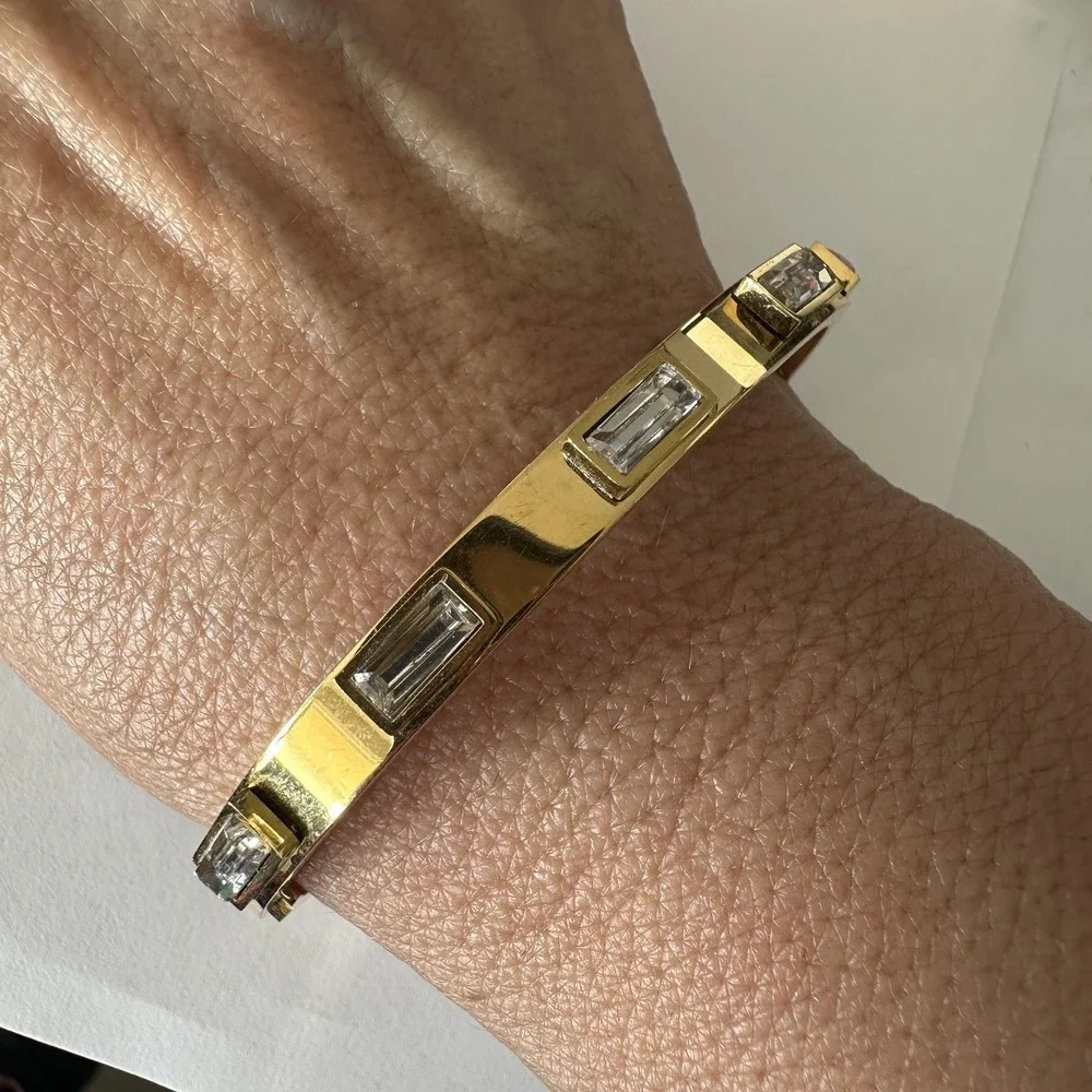 Baguette Crystal Gold Tone‎ Bangle Bracelet 7.5